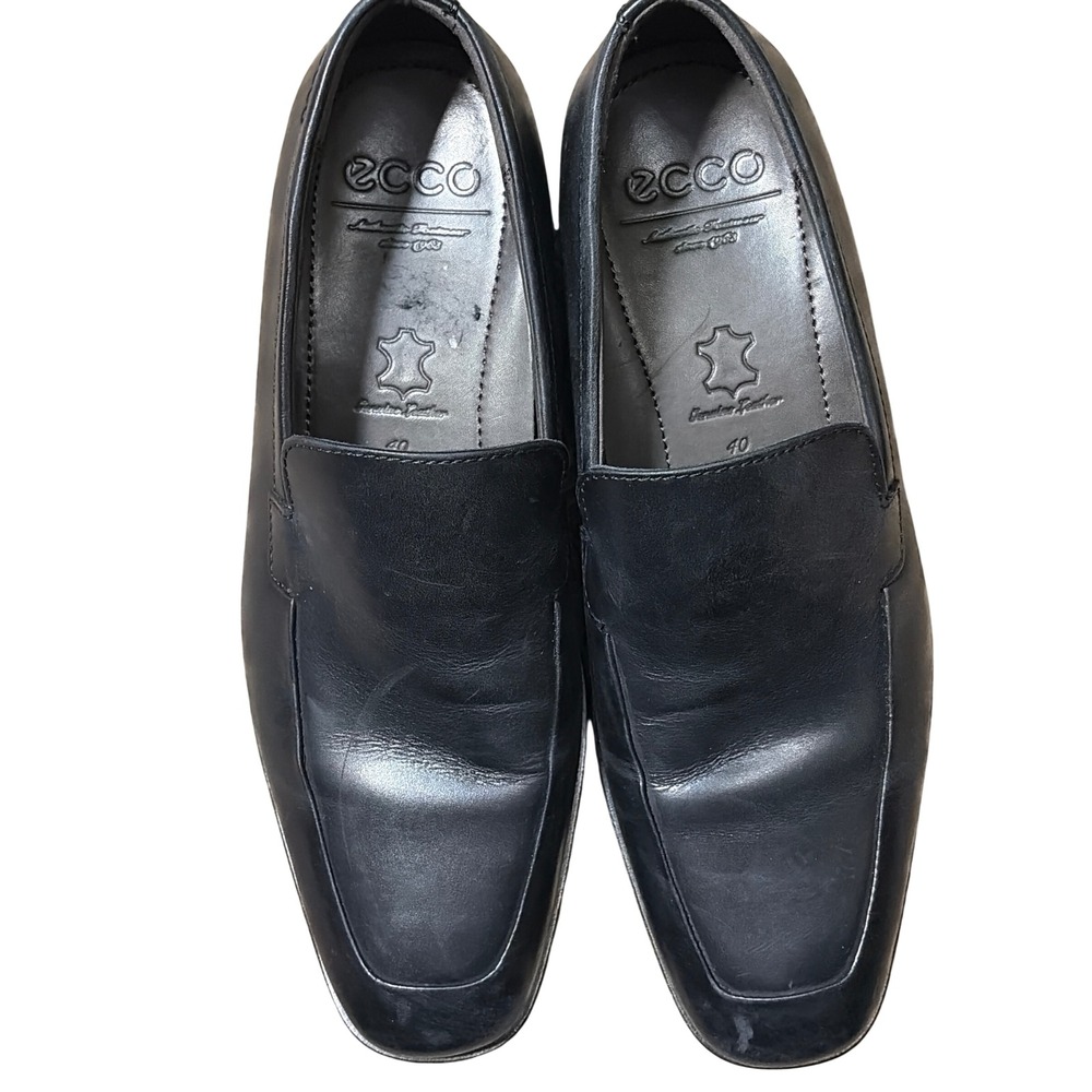 ECCO‎ Loafers Men Size 40 Black Genuine Leather Square Toe Slip On Dress Shoes